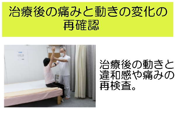 治療後の動きと違和感や痛みの再検査