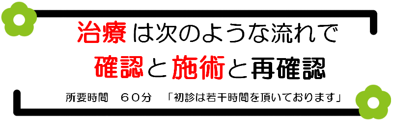 治療は確認と施術と再確認でおこないます。